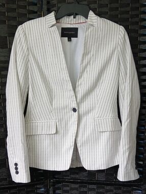 Banana Republic White Blazer Black Pinstripes Womens SZ 8